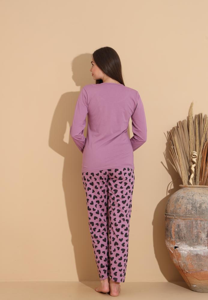 Pijama Dama „Key" ,Pantaloni si Maneca Lunga,Culoare Mov, Engros